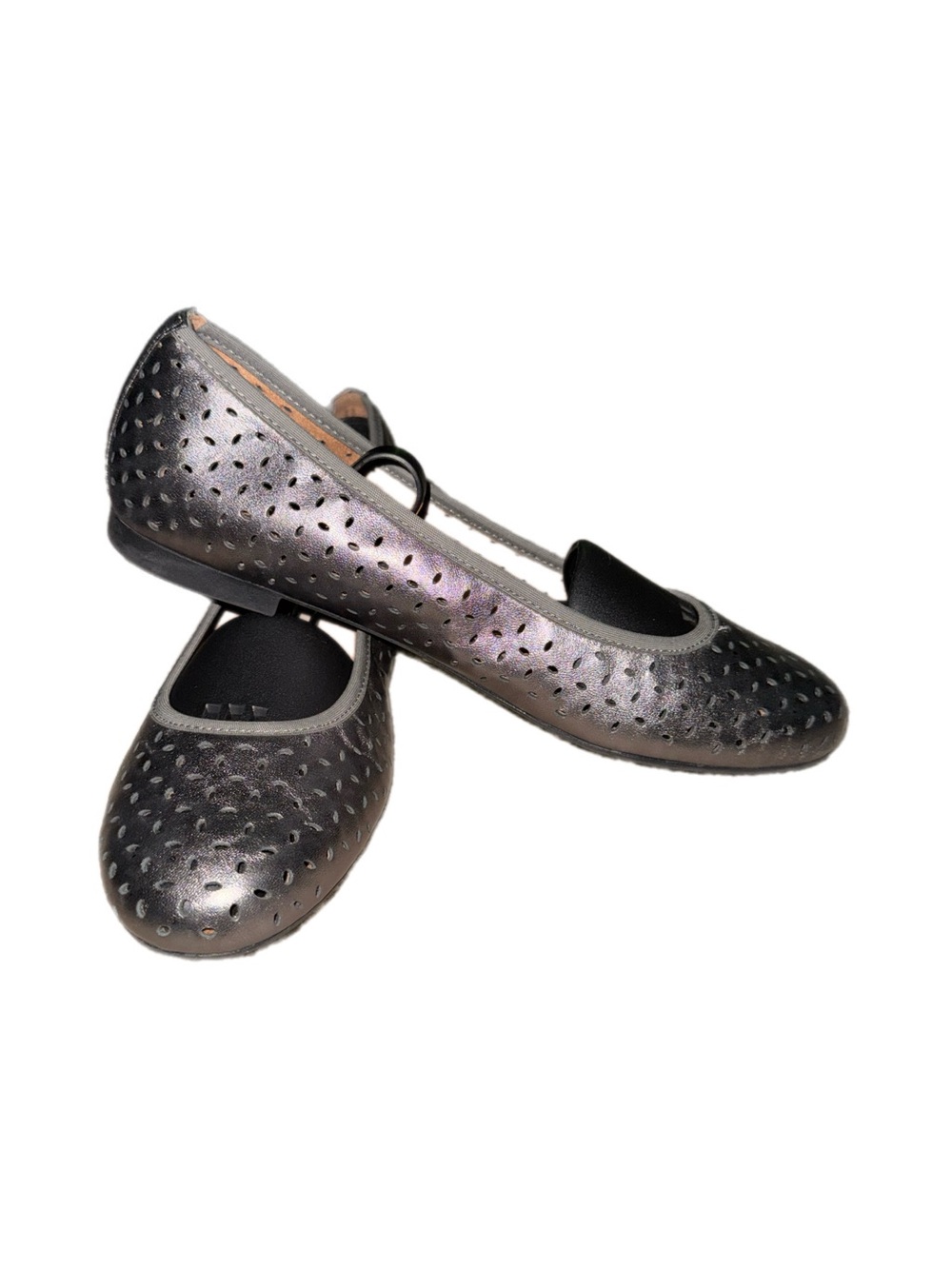 Vionic Robyn pewter Metallic perforated leather Flats size 11